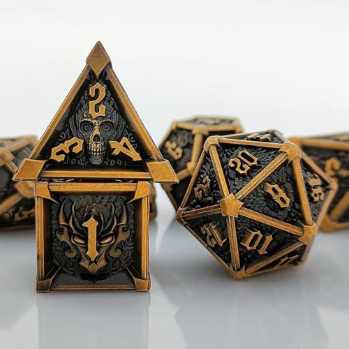 ORUZA Set di 7 dadi in metallo DND, dadi poliedrici D&D, dadi da gioco in metallo, per dungeon e dragon, RPG MTG TTRPG Pathfinder, giochi da tavolo (oro vecchio)