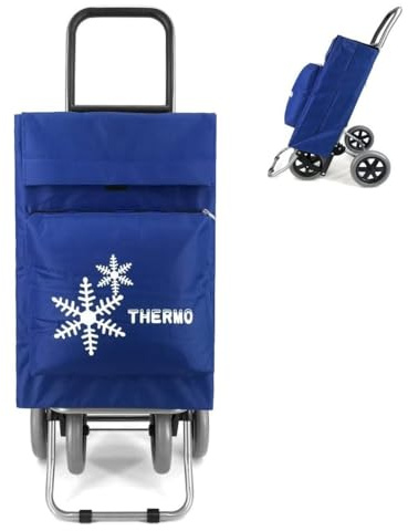 Carro de la Compra Plegable con Bolsa Térmica 4 Ruedas para Subir Escaleras, Carrito del Mercado, Bolsa Impermeable isotérmica de 44L litros. (Azul Eléctrrico 2)