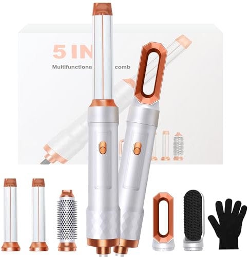 Airbrush 5 in 1 Hair Stylers, Magic Styler Air Styler Set with Curl Straighten, Volumise, Smooth and Hairdryer Brushes for Styling, Blow Dryer Brush, Air Styler for All Hair Type/Length