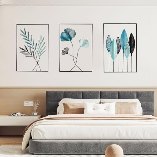 Chingcoo Wanddeko Metall,3er Moderne Wandornament Heimdekoration,Metall Wandskulptur, Metallbilder Wanddeko als für Wohnzimmer Schlafzimmer Büro & Flur