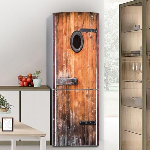 Fridge Sticker Full Covering Door Covers Skins Wall Stickers for Kitchen Decal, Wooden Effect Retro hut(S: 60x150 cm)