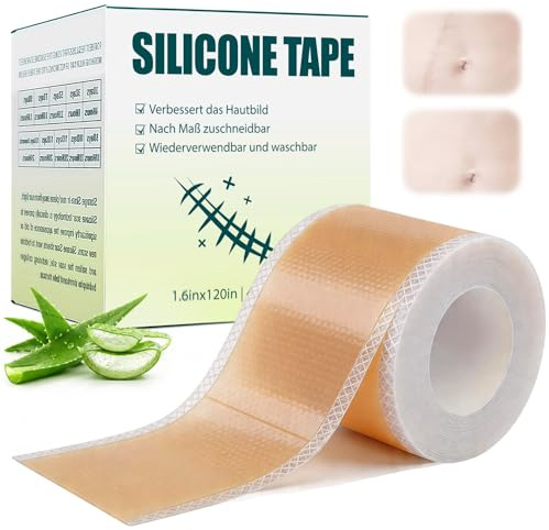 Silikon-Narbenpflaster für die Haut 4cm x 3m | Atmungsaktives Narbenpflaster zur Pflege und Verfeinerung des Hautbildes, Sanft und hautschonend, Mit Aloe Vera