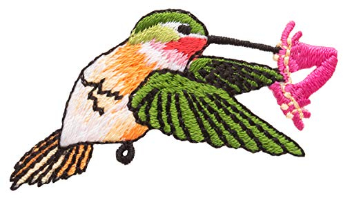 Wrights Aufnäher/Bügelbild, Muster Kolibri mit Blume, 4 auf 5 cm, 1 Stück
