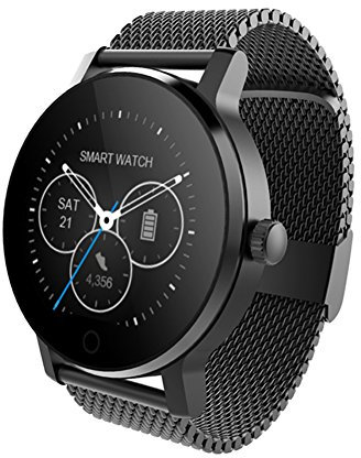 SMAWATCH SMA-09 Smart Fitness Tracker Orologio, Orologio da Polso 1.22 IPS Touchscreen Bluetooth Monitor Battito Cardiaco Smartwatch per iPhone iOS e Android Phone (Nero + Banda di Metallo)