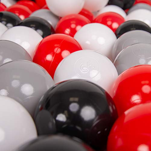 KiddyMoon 100 ∅ 7Cm Balles Colorées Plastique pour Piscine Enfant Bébé Fabriqué en EU, Gris/Blanc/Rouge/Noir