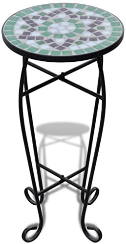 vidaXL Balcony Mosaic Side Table - Green/White/Black Ceramic Top, Iron Frame, 30 cm Diameter, Plant Stand for Garden/Terrace
