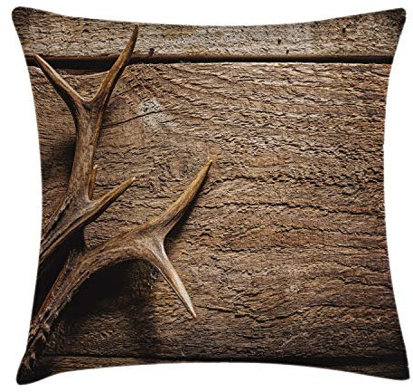 ABAKUHAUS Geweih Kissenbezug, Hölzerne Rotwild Rustic Antler, Waschbar mit Reißverschluss Kissenhülle mit Farbfesten Klaren Farben Beidseitiger Druck, 40 x 40 cm, Umber