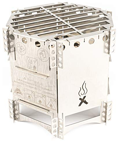 Hobo Kocher FlexFire 6 Plus mobiler Camping Ofen Made in Germany, Outdoor Kocher Grill für Bushcraft Angeln Wandern Reisen Familien V4A Edelstahl Premium Esbit Trangia Kocher Gas für Jedermann