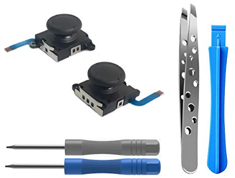 ElecGear Reemplazo de Joystick Analógico para Nintendo Joy-con Controller y Switch Lite, 3D Thumb Stick Palanca Pulgar Palanca de Controlador, Destornillador Herramientas de Reparación (2x Negro)