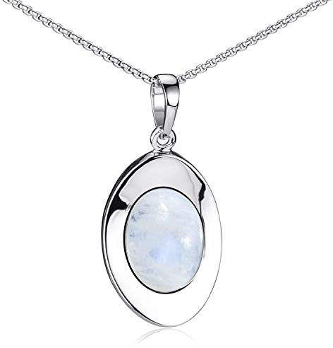 Materia Damen Kettenanhänger Mondstein aus Silber 925 mit Hals-Kette oval weiß ka-37-k102-60 cm