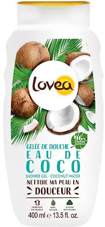 LOVEA - Gelée De Douche - Eau De Coco - Mousse Fine & Onctueuse - Nettoie En Douceur - 96% D'Origine Naturelle - PH Neutre - Sans Sulfate - Fabriqué En France - 400 ml