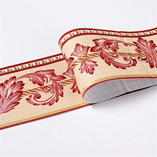 Tapetenbordüre selbstklebend zum Aufkleben für Wohnzimmer Küche Badezimmer Abnehmbare Wasserdicht Bodenleiste PVC Dekorative Bordüre Rotes Ranunkelblatt 10.6cm X 500CM