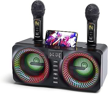 GJCrafts Karaoke Machine, Portable Bluetooth Speaker with UHF Wireless Microphone and Bass/Treble Adjustment, PA System Support TWS, AUX-in, FM,REC, Supply for Party/Meeting/Outdoor Activities(Red)