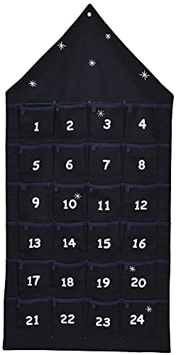 matches21 Adventskalender Haus befüllbar Weihnachtskalender zum Aufhängen Weihnachtsdeko schwarz Textil 1 STK 48x96 cm