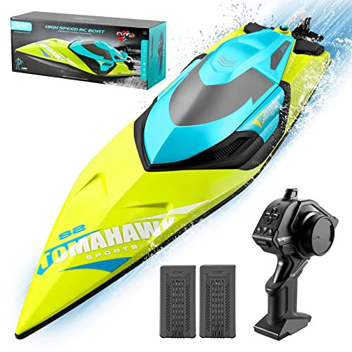4DRC S2 High Speed RC Boats with LED Lights & 2 Batteries, 30+ mph Remote Control Boat for Pools and Lakes, Capsize Recovery, Low Battery Reminder,2.4Ghz Racing Boats for Adults and Kids (Yellow)