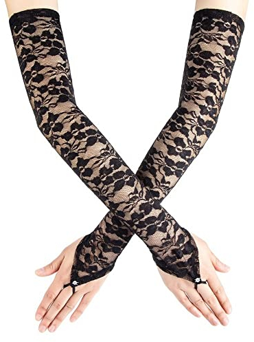 WEIESCIE Brauthandschuhe Abendhandschuhe Lang Fingerlos Handschuhe mit Spitze für Hochzeit Party