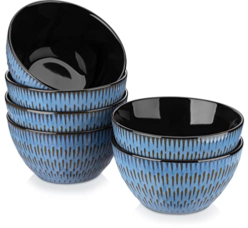 vancasso 6 Teilig Dessertschale Set in Blau, Snackschüssels Füllmenge: 420ml, spülmaschinengeeignete winzige Schale, kleine Schüsseln für Suppen | Sushi | Reis, Servierschalen Set aus Steingut