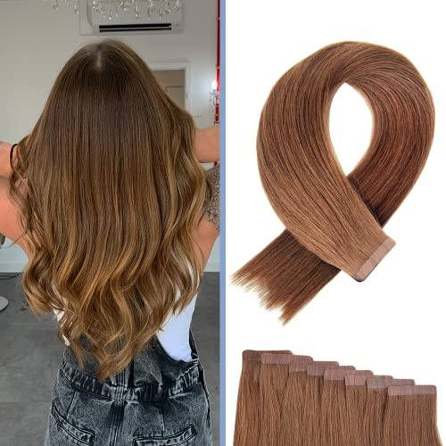 BEXI Tape In Extensions - Echthaar I Hair Extensions I Rot Braun I Remi Qualität I (8x Strips) 30cm I geprüft im deutschen Labor