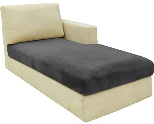 CHELZEN Samt Sofa Sitzkissenbezug, Hochelastischer Sitzbezug, Stretch Sofasitzbezug Schonbezug Schutz Sofabezug L-förmiger Ecksofas für Wohnzimmer (Chaiselongue, Grau)