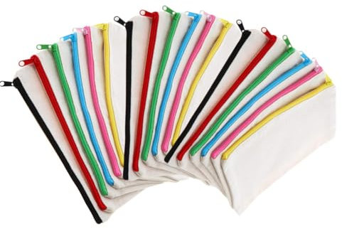 Acrylic Lot de 20 étuis en Toile Blanche à Faire soi-même, 21 x 12 cm, Trousse de Rangement, Pochette Tissu Zippée, Trousse à Crayons, pour Anniversaire d'enfant, Trousse de Maquillage