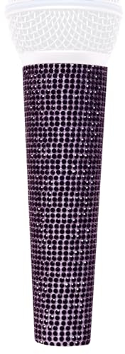 RhymKawa Bling Wired Microphone Sleeve for Shuer SM58 Beta58 Sparkly Shining, Bedazzled Rhinestone Mic Covers Glittering on Stage, Party (Violet)