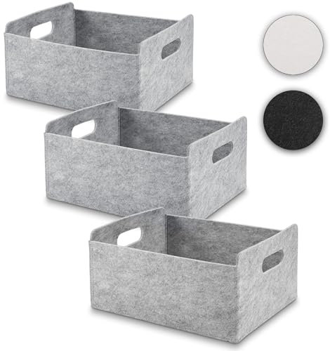 Aufbewahrungskorb Filz Organizer faltbare Aufbewahrungsbox Filz Box Aufbewahrung Filz Aufbewahrungsbox Kleiderschrank Regal Korb Filzkorb Aufbewahrung Kleiderschrank (grau, 3er)