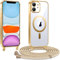Kokio Handykette Hülle für iPhone 11 mit Band, Magnetische Transparent Handyhülle Kompatibel mit MagSafe, Kratzfeste Stossfest Schutzhülle mit Einstellbar Kette,Gold