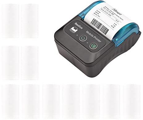 SHUAIGUO Tragbarer Thermo-Belegdrucker 58 mm Mini Tragbarer Taschendrucker 2 Zoll mit 11 Rollen Thermopapier USB-Verbindung und kabelloser BT kompatibel mit