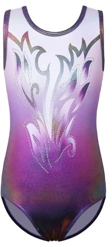 ZNYUNE Mädchen Farbverlauf Gymnastikanzug Ärmellos Kinder Gymnastik Trikot Klassisch B379 WhitePurple 12A