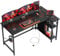 DOMSHOCT Small L Shaped Gaming Desk with Power Outlets, 140x70cm Corner Computer Table with Large Reversible Storage Shelves, Home Office PC Workstation with Hooks for Writing Study, Black
