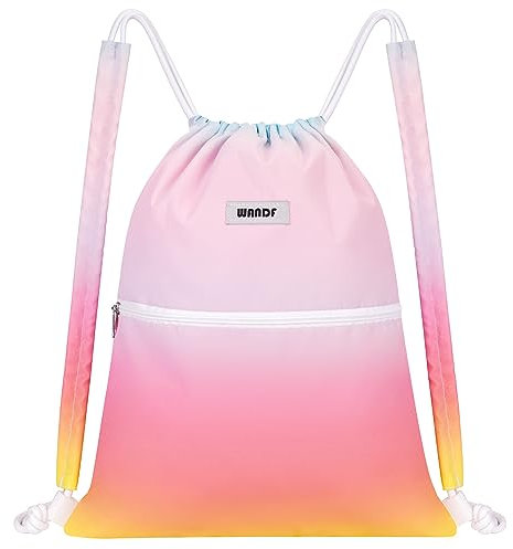 WANDF Kordelzug-Rucksack mit Schulterpolster Turnbeutel Sportbeutel Gym Bag Verstellbar Tunnelzug Gymsack für Damen Herren Kinder mit Innentasche 11 Liter für Sport und Reisen (Regenbogen)