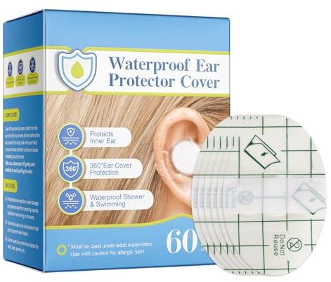 60 Pièces Autocollant Oreille Etanche, Protege Oreille Autocollant, Cache Oreille Etanche, Patch Oreille Piscine Enfant, Transparents, Pour Natation, Douche, Surf, Protège l'Oreille Interne