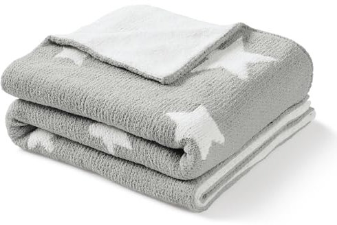CREVENT 75X100cm Gemütliche weiche warme Chenille Babydecke für Mädchen Jungen, Neugeborene Essentials für Kleinkind, Baby Dusche Empfangen Geschenk mit grauem Stern