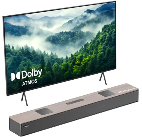 Hiwill Barra de Sonido Dolby Atmos 5.2.2ch de Madera, Barra de Sonido Todo en uno para Smart TV con Doble subwoofer Incorporado, Sistema de Sonido Envolvente de 400W para Altavoz de TV, WoNoble A502