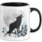 Wolf Tasse Geschenk Heulender Wolf Vollmond Grafik Geschenkidee (Schwarz)