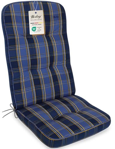 Herlag Hochlehner-Polsterauflage Tilly 123x50x9cm | Sitzauflage 9cm Karo-Motiv | Auflage Hochlehner-Gartenstuhl| Deluxe-Serie extra hoher Komfort | Öko Tex 100 | Blau-Kariert