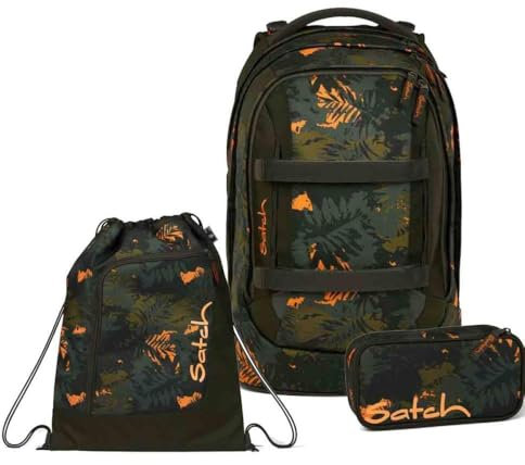 Satch Pack Schulrucksack Set 3tlg. inkl. Schlamperbox und Sportbeutel (Jurassic Jungle)