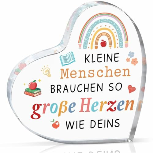 Erzieherin Geschenk für Lehrertag, Danke Lehrer Geschenk, Herzförmige Acryl Dekoration, Abschiedsgeschenk Lehrerin, Kindergarten, Grundschule, Lehrerinnen Ruhestand Geschenke
