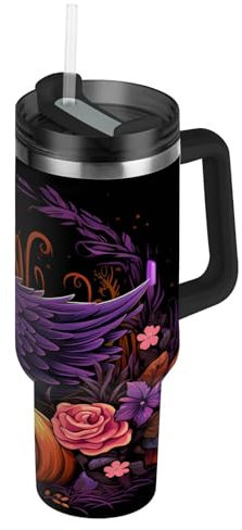 Niigeu Halloween Pumpkin Goose Duck Bouteille d'eau Isotherme avec Paille en Acier Inoxydable Gourde, Sans BPA Gourdes Eau pour Enfant Sport Randonnée École Bureau