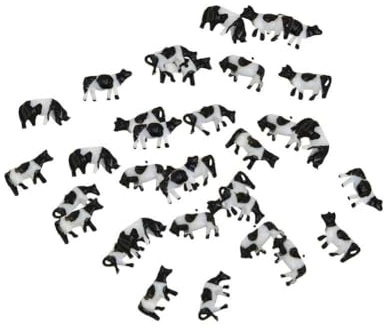 URPIZY Modellkuh 1:150, N-Skala, bemalte Bauernhof-Tiere aus Kunststoff, geeignet für Modelleisenbahn und Landschaftsdesign, 30 Stück