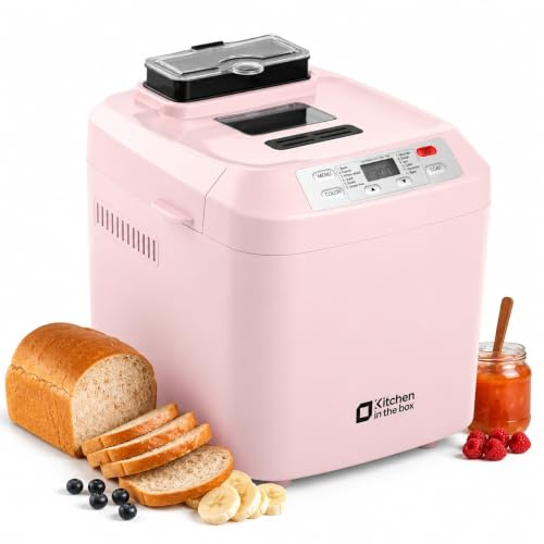 Kitchen in the box Brotbackautomat mit 12-in-1 Programmen, 2 Brotgrößen, 900g, Brotbackmaschine mit 13h Timer, Zutatenspender & Antihaft-Backform, Rosa