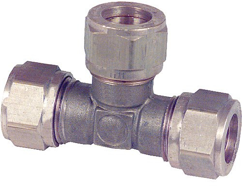 Klemmringverschraubung aus Messing, T-Stück 10x10x10mm