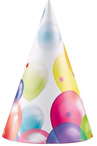 Amscan 9900329 - Partyhüte Luftballon, 8 Stück, Größe 16,2 cm, mit Gummiband, Papierhut, Hut, Kappe, Accessoire, Balloons, Kinderparty, Geburtstag, Karneval, Mottoparty