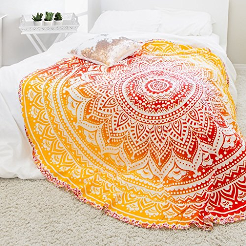 Popular Handicrafts Runder Wandteppich mit Quaste, Wandbehang, Hippie-Mandala, Bohemian, Hippie, aufwendige indische Wandteppiche, Tischdecke, 178 cm, Grün