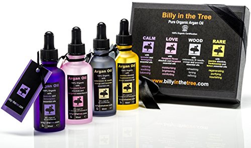 Argan Oil Gift Set No.2 4x50ml (Calm Love Wood and Rare) Calm- Lavender, Lemongrass, Love- Frangipani, Bergamot, Wood- Cedarwood, Fir, Orange, Lavender, Rare- Jasmine, Frankincense, Lemon