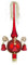Weihnachtsbaumspitze mit Formglöckchen rot matt,umsp. L ca. 28cm d(Kugel) 7cm mundgeblasen,handdekoriert,Leonischer Draht Lauschaer Glas