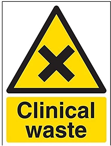 V Safety 6A024AN-S Clinical Waste Warning Sign - Portrait - 150mm x 200mm - Self Adhesive Vinyl, Black/Yellow