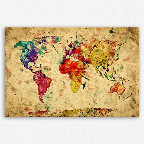 ge Bildet Bild auf Leinwand | Weltkarte Retro in Vintage Deko - Abstrakt A in 120x80 cm als Wandbild XXL | Wand-deko Dekoration Wohnung modern Bilder | 2201