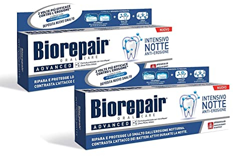 Biorepair: Dentifricio per la Notte (Intensive Night Repair) Toothpaste with microRepair * 2.5 Fluid Ounce (75ml) Tube * [ Italian Import ] by Coswell S.p.A.