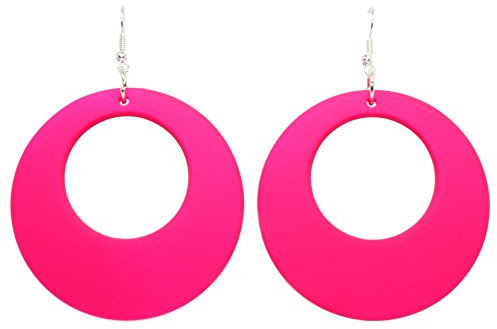 Bluebubble DISCO FEVER 56mm Large Round Neon Hoop Earrings - 32 Colours Available (Hot Neon Pink) with Gift Bag